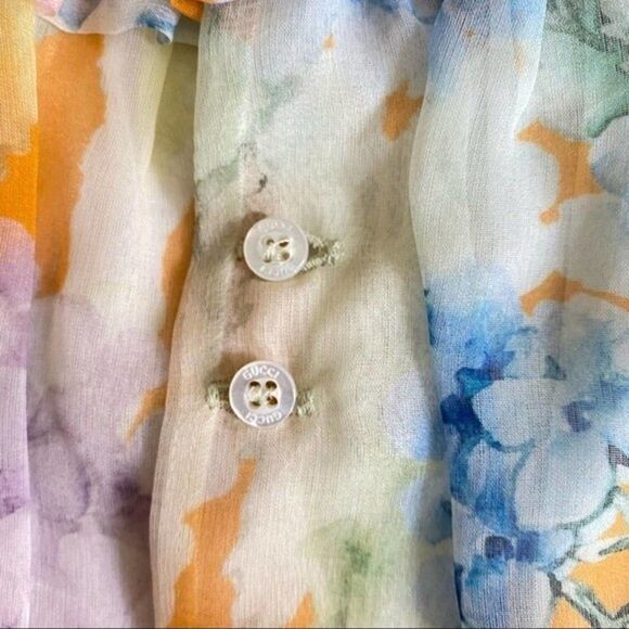 Gucci Baby Girl Floral Watercolor Print 100% Silk Dress - Picture 6 of 11